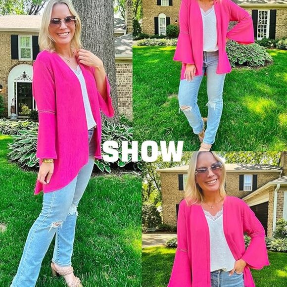 Kimonos for Women Bell Sleeve Loose Kimono Cardigan Casual Open - Picture 6 of 6